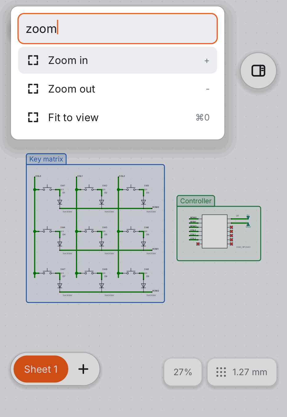 PCB Canvas on the iPhone Duo, folded: palette