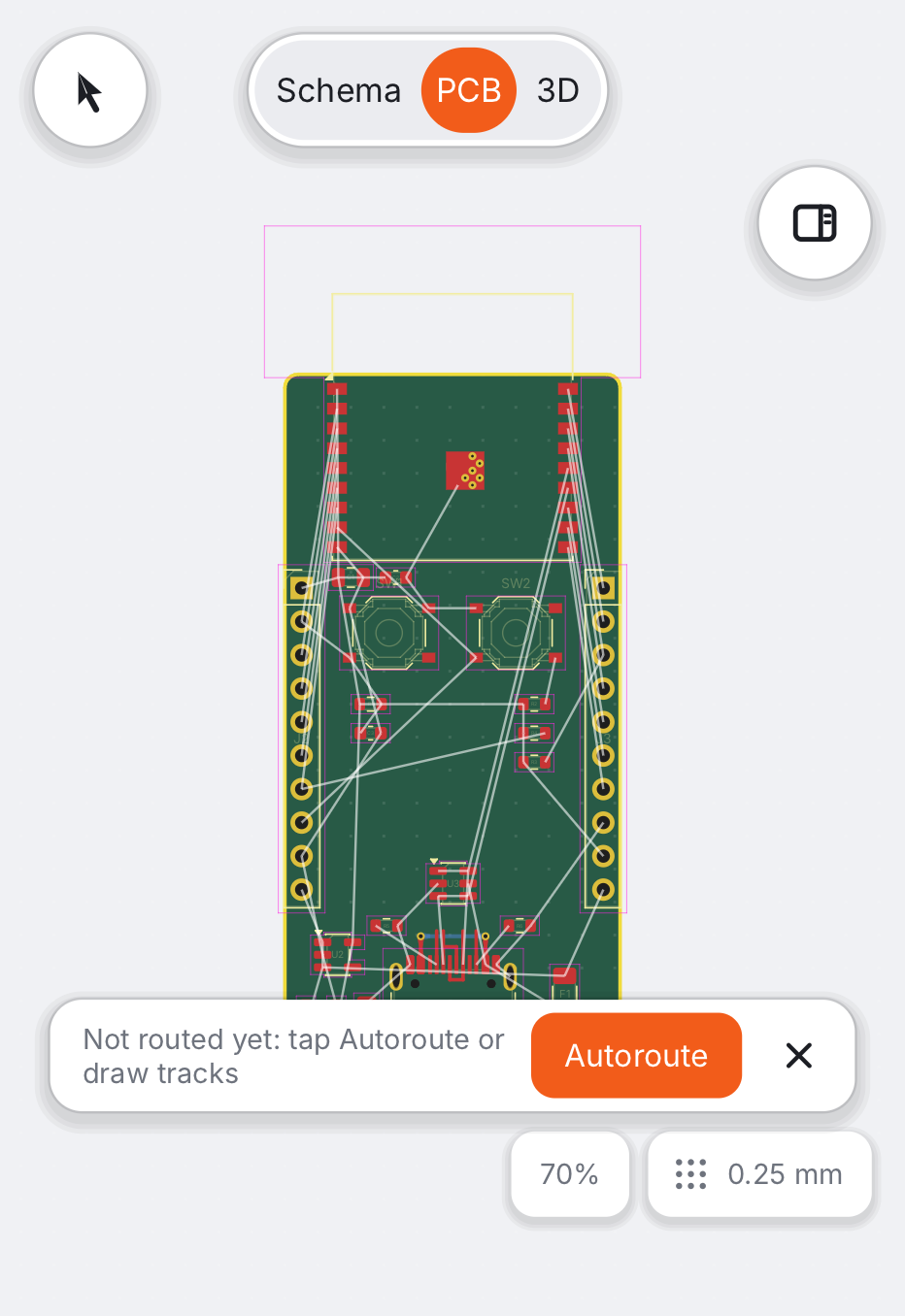 PCB Canvas on the iPhone Duo, folded: routehint