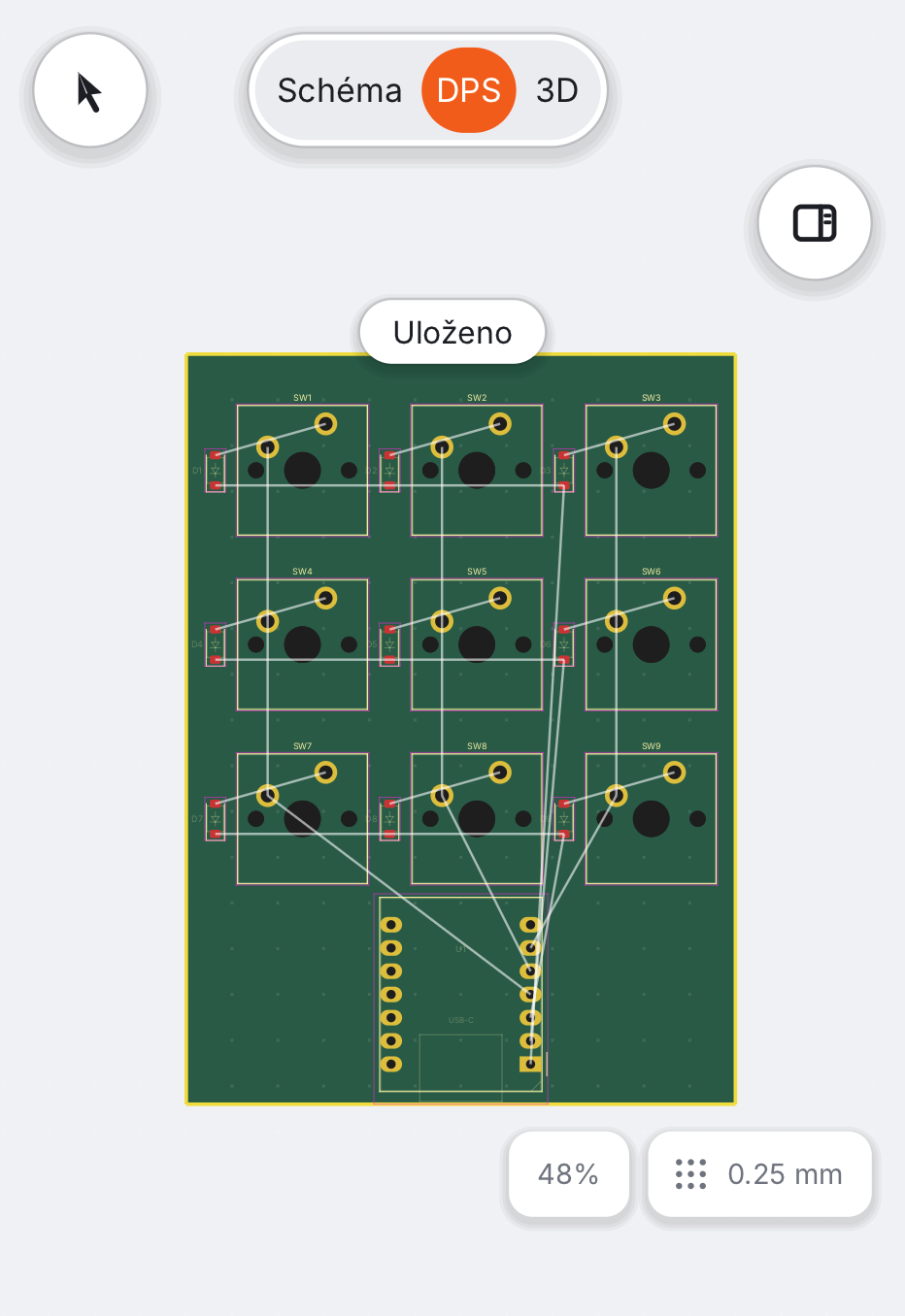PCB Canvas on the iPhone Duo, folded: saved (Czech)