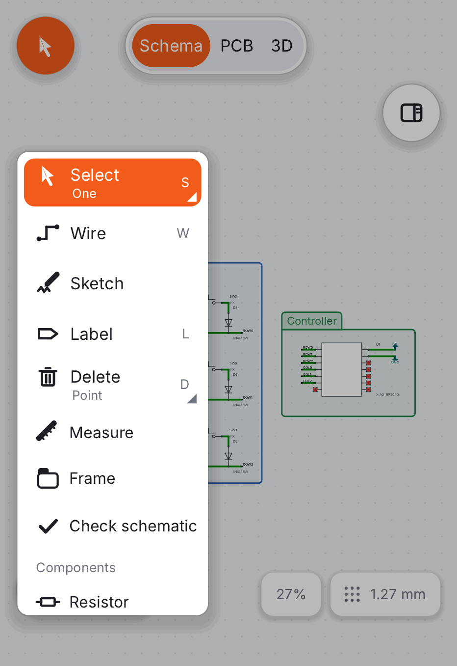 PCB Canvas on the iPhone Duo, folded: tools
