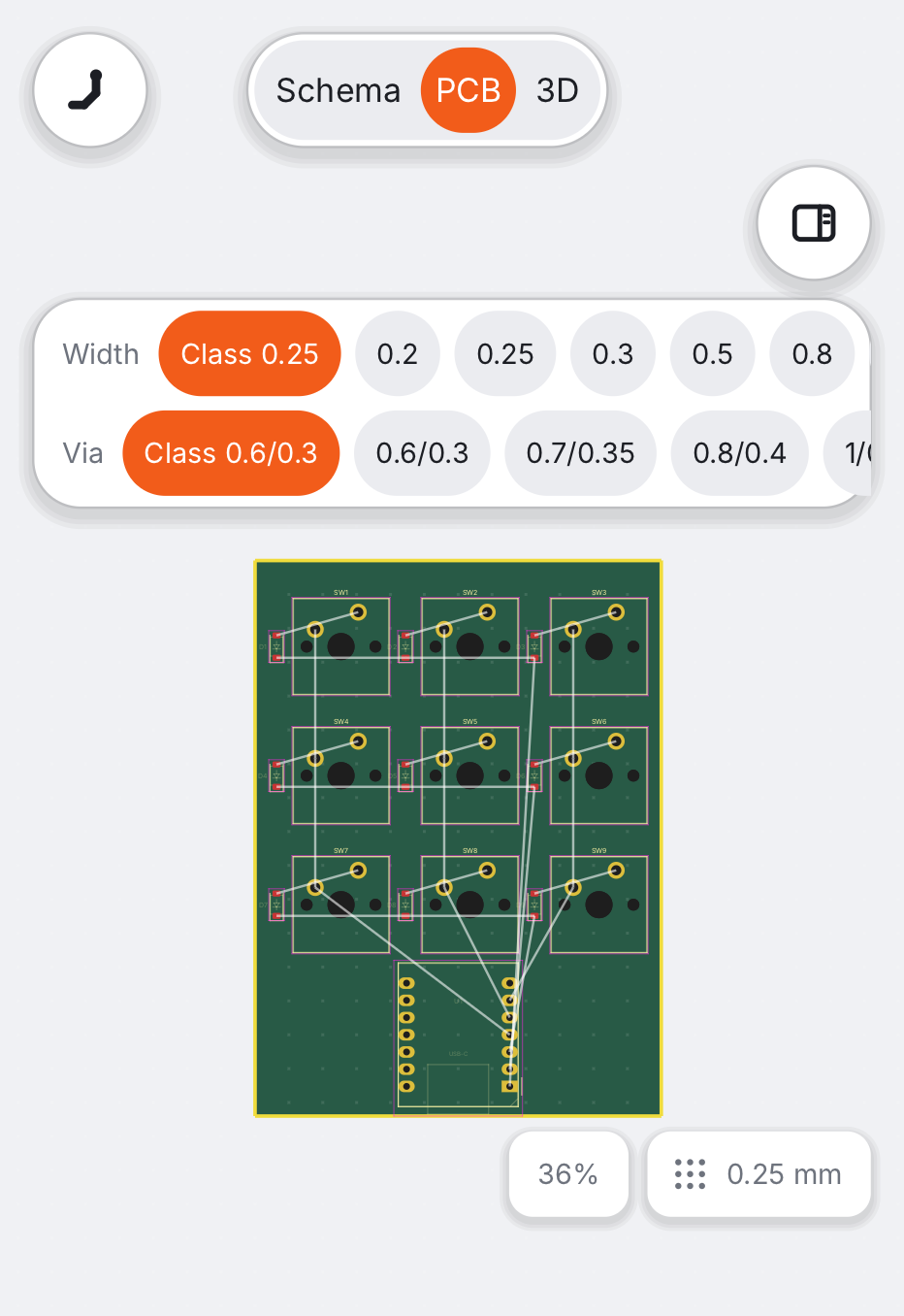 PCB Canvas on the iPhone Duo, folded: track